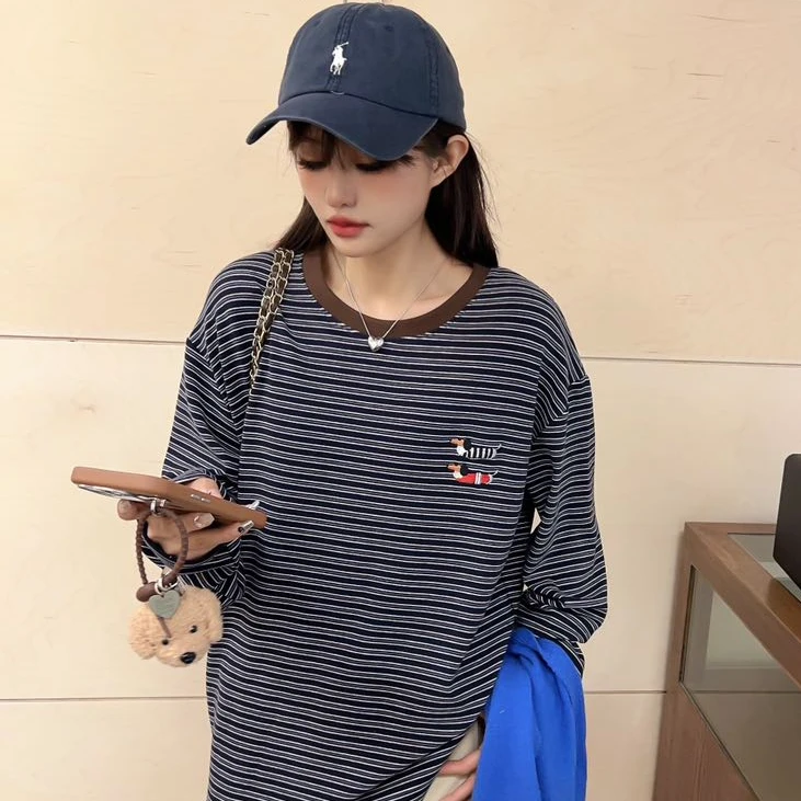 时尚长袖条纹打底衫宽松百搭休闲