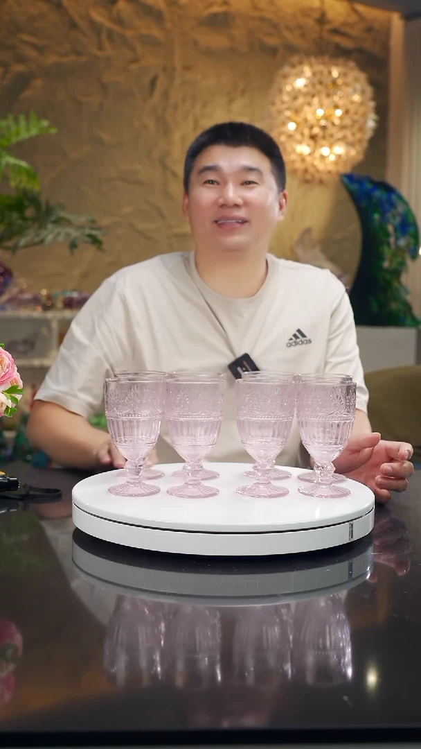 手工艺品琉璃福利粉色高脚杯一套八只