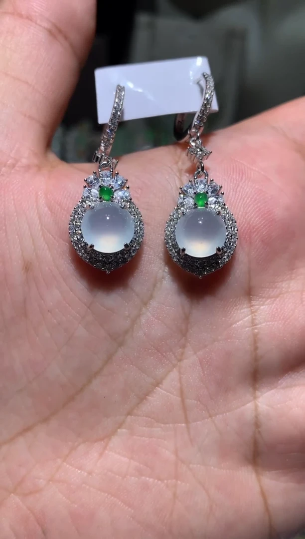 银S925镶嵌翡翠耳饰耳包