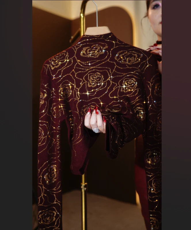 （玫瑰碎金）2025新款百搭减龄烫钻重工气质时尚打底衫2222-辣辣