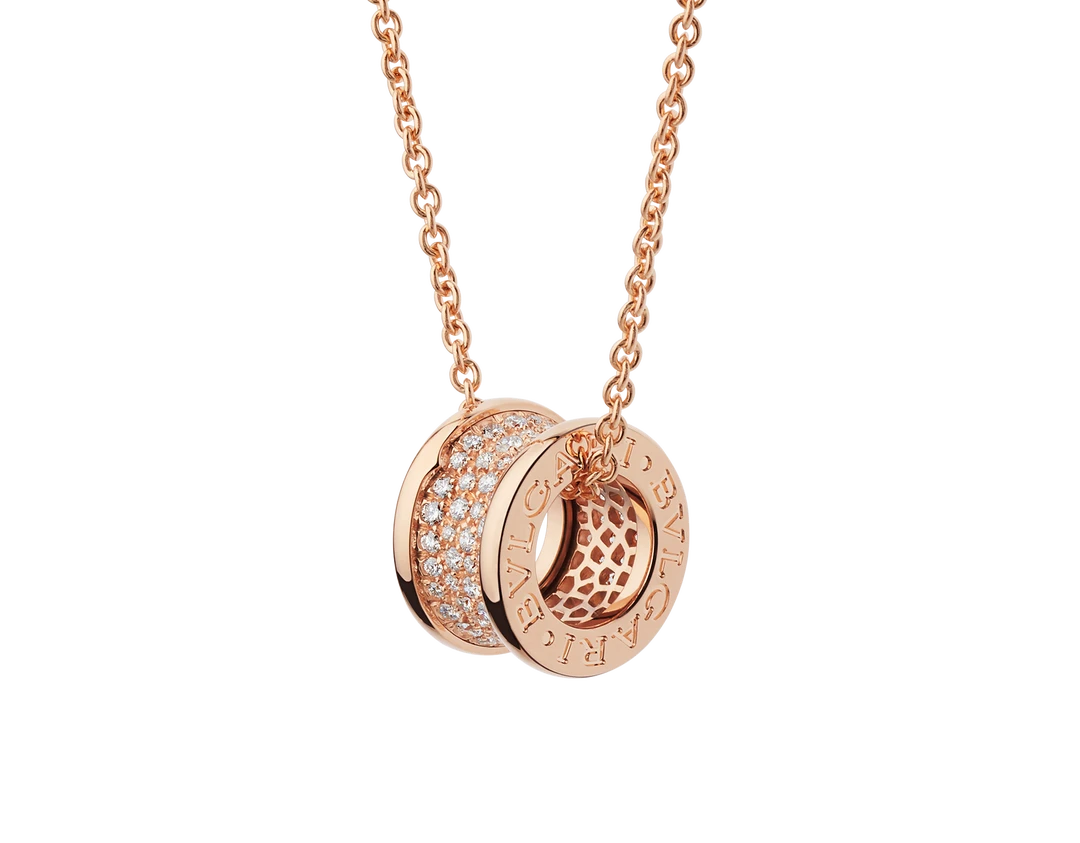 99新 BVLGARI/宝格丽 B.ZERO1 玫瑰金满钻大蛮腰项链W48858
