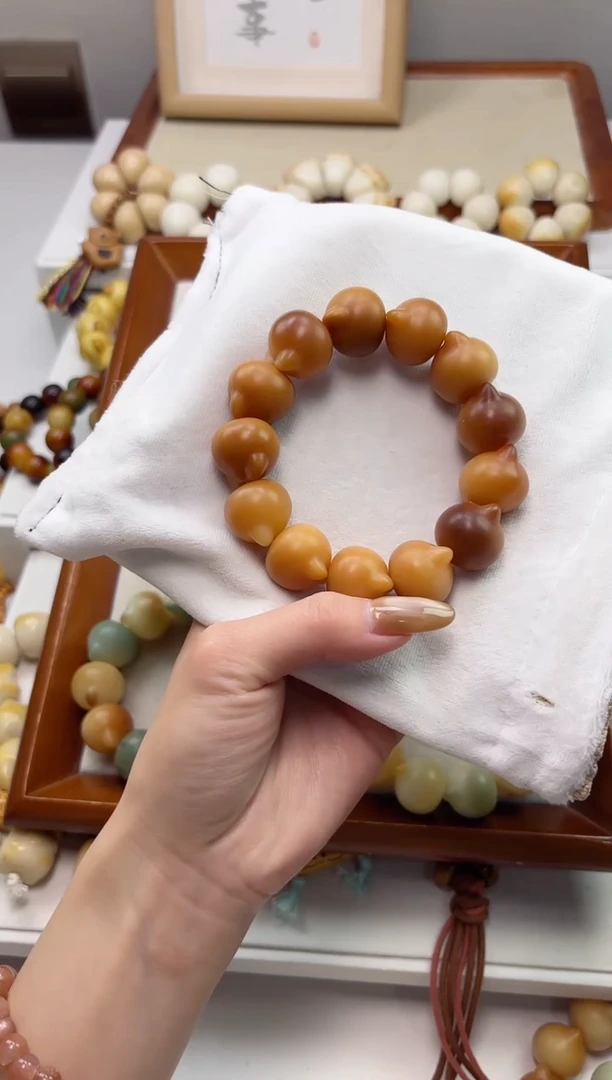 手串菩提根/象牙果啊*?沐a91干磨猫猫头22mm手串瑕疵不补