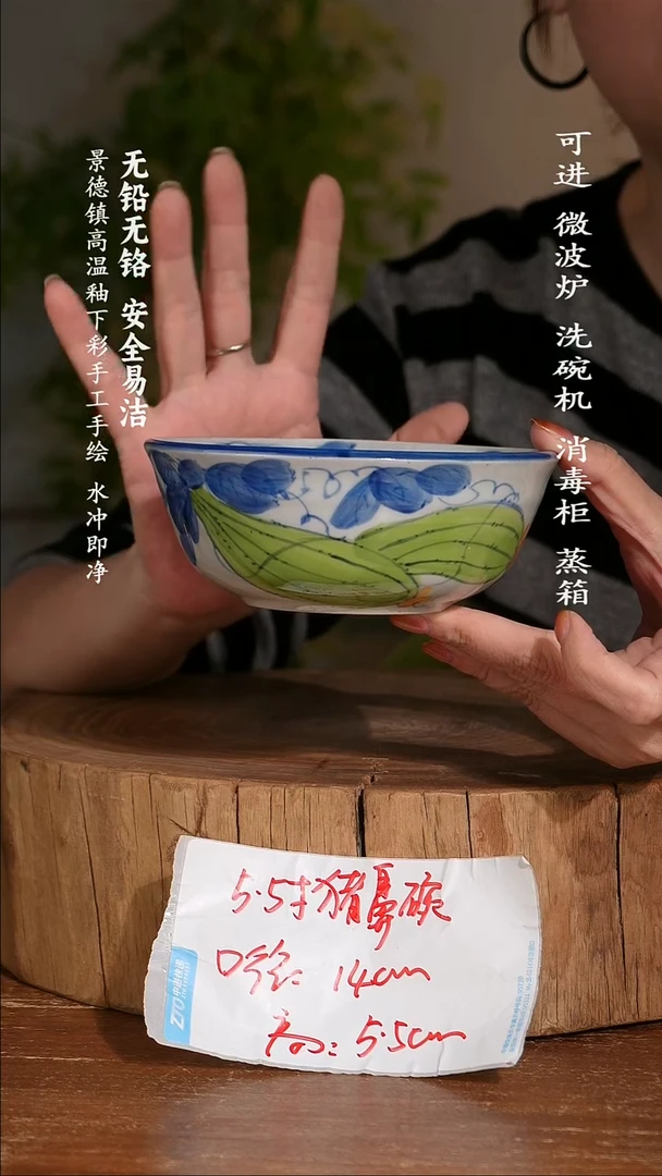 碗陶瓷景德镇高温瓷釉下彩手绘陶瓷