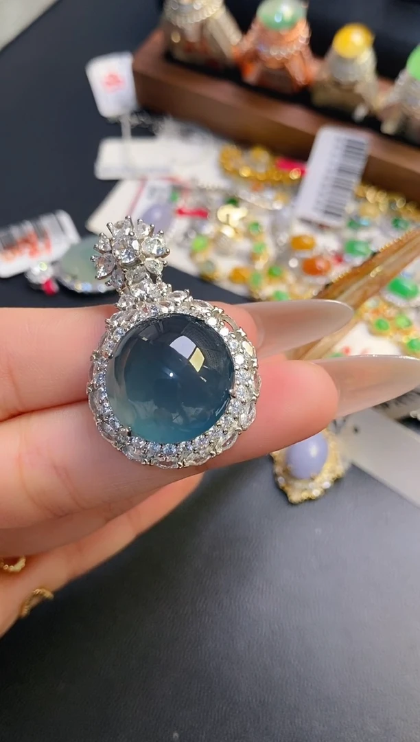 银S925镶嵌戒指翡翠如**水天然