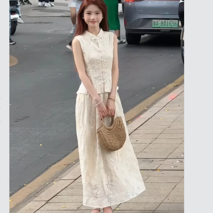 GPTVSE新中式背心半身裙套装女夏国风刺绣印花高级设计时尚两件套