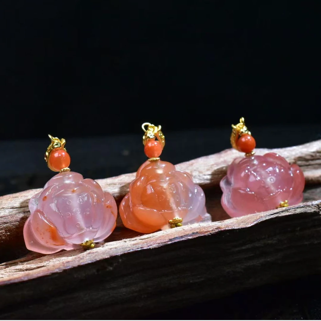 SJ【一九珠宝】南红莲花吊坠-卡20mmS925银-多样性发一件  YJ3101