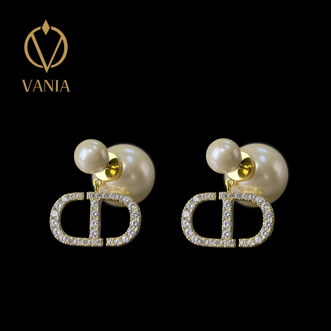 合金耳饰  VANIA/樊尼娅满钻镶嵌 CD珍珠耳钉 设计款气质高奢