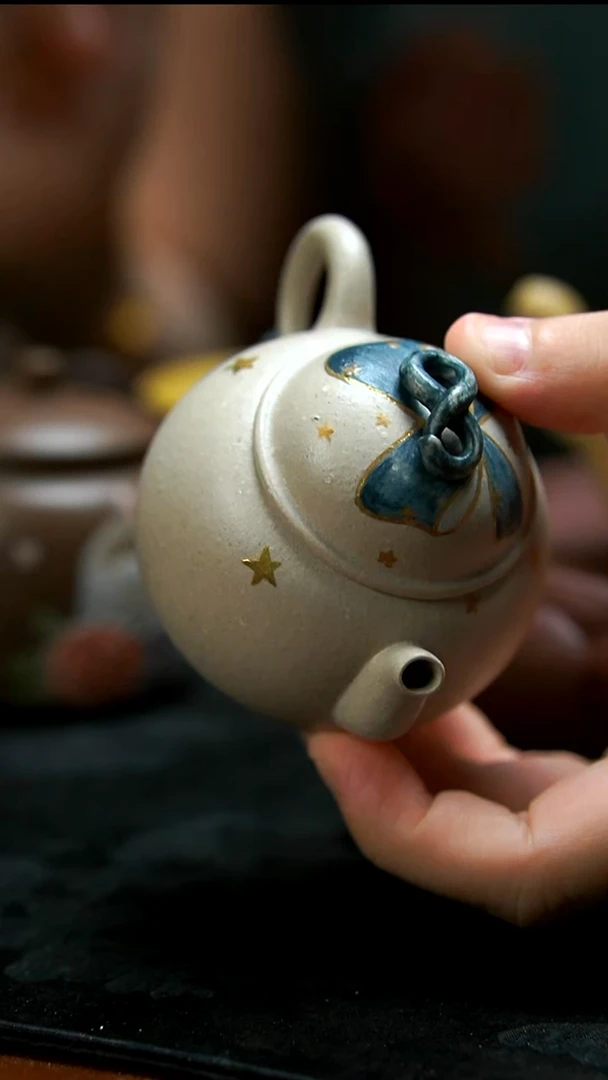 茶壶紫砂白泥蝴蝶结滴子壶