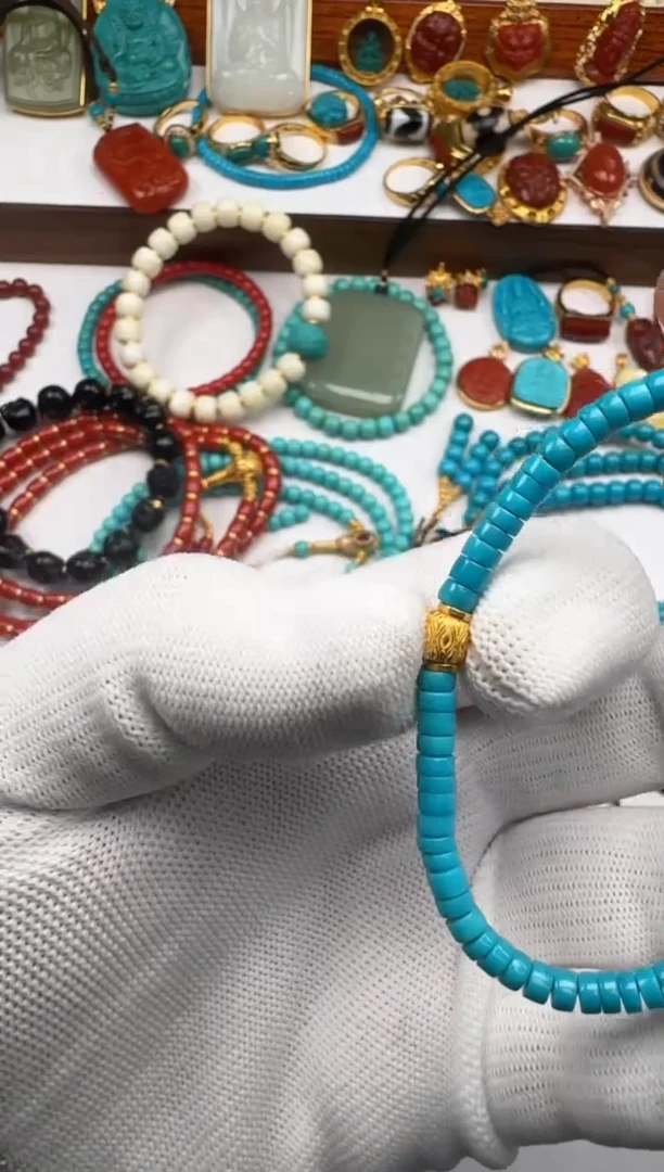 18K金镶嵌绿松石手串星*～1111