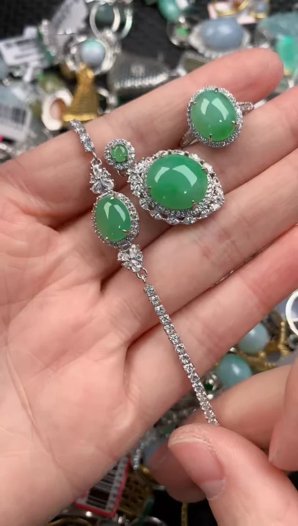 银S925镶嵌戒指翡翠444---1