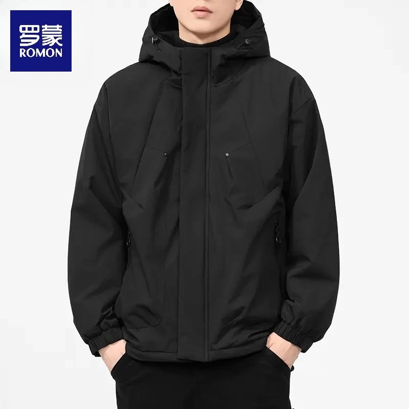 罗蒙2025秋季新款外套款连帽潮牌工装男士棉服男款爆款冲锋衣棉衣