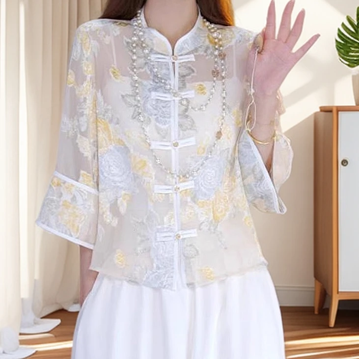 【国色天香】新中式气质国风休闲防晒上衣女装夏季轻薄老钱风外套