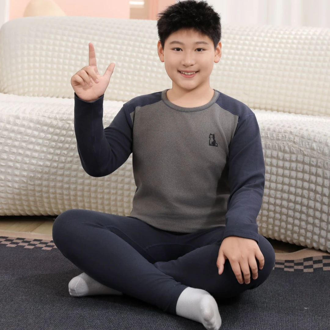 胖童保暖套装加肥加大男女童秋衣秋裤中大童秋冬羊毛蚕丝磨毛内衣