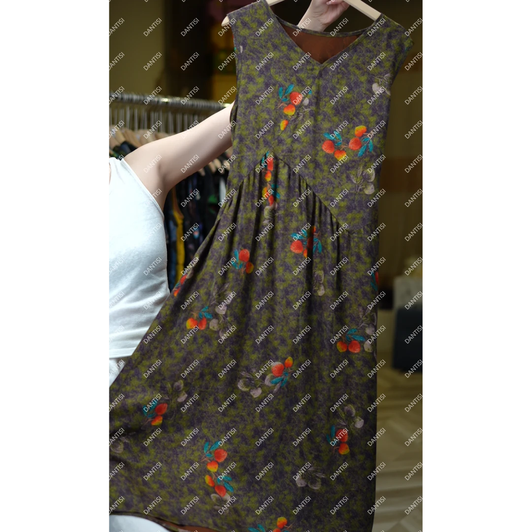 知澜《非遗美学》T1720新中式复古气质时尚无袖连衣裙