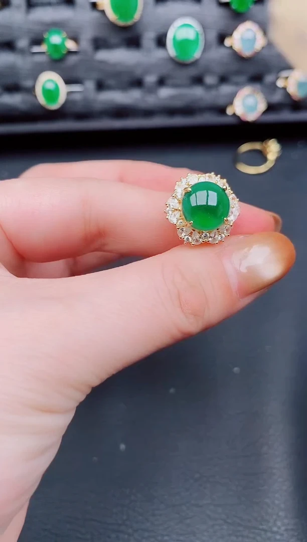 【闪购商品】翡翠戒指银S925镶嵌天然a货翡翠357