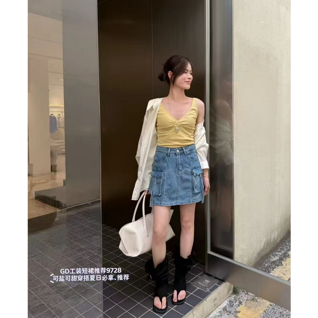 十三行GD-夏季福秒牛仔工装半裙#9728