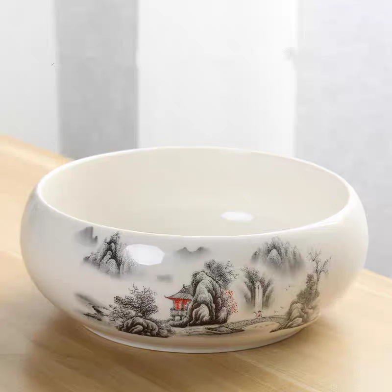 白瓷山水茶洗G2618