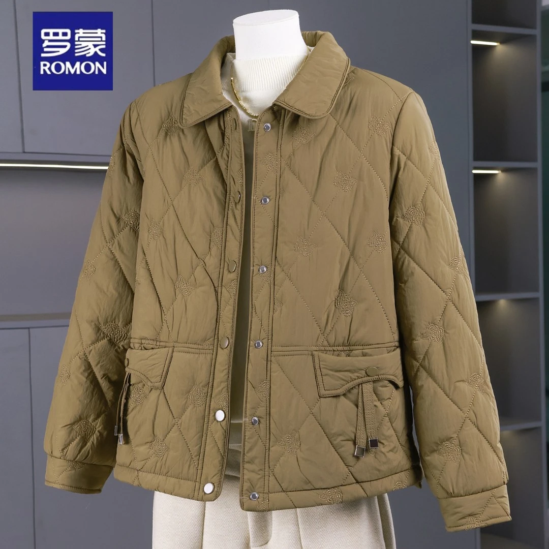 罗蒙小个子妈妈秋冬季夹棉外套短款2025新款中老年女冬装轻薄棉服