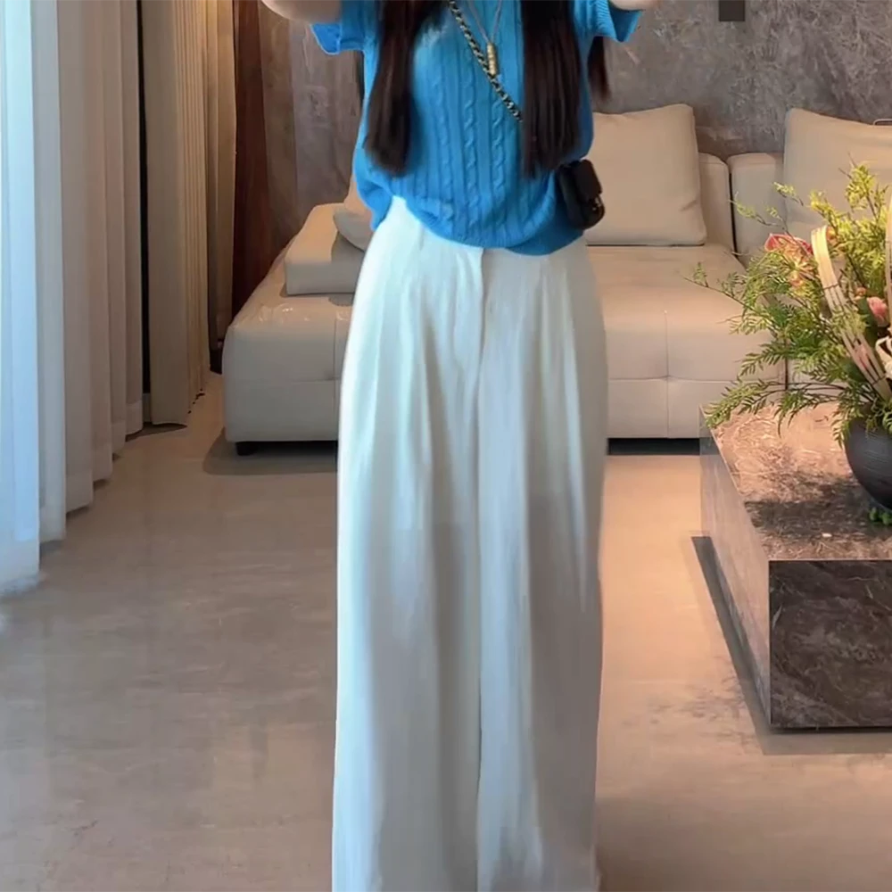 时尚白色阔腿长裤女2025夏季新款高腰显瘦透气百搭休闲裤裤子薄款