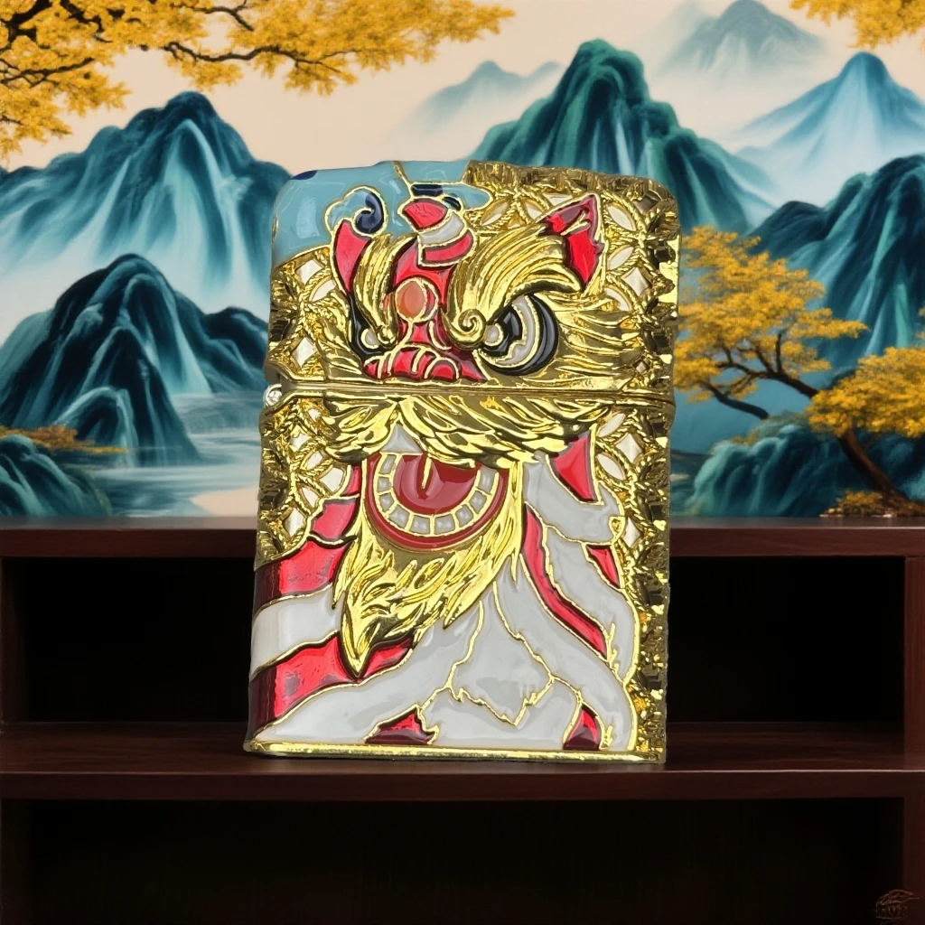夜光鸿运当头金醒狮浮雕金属复古防风煤油打火机 216（不带油）