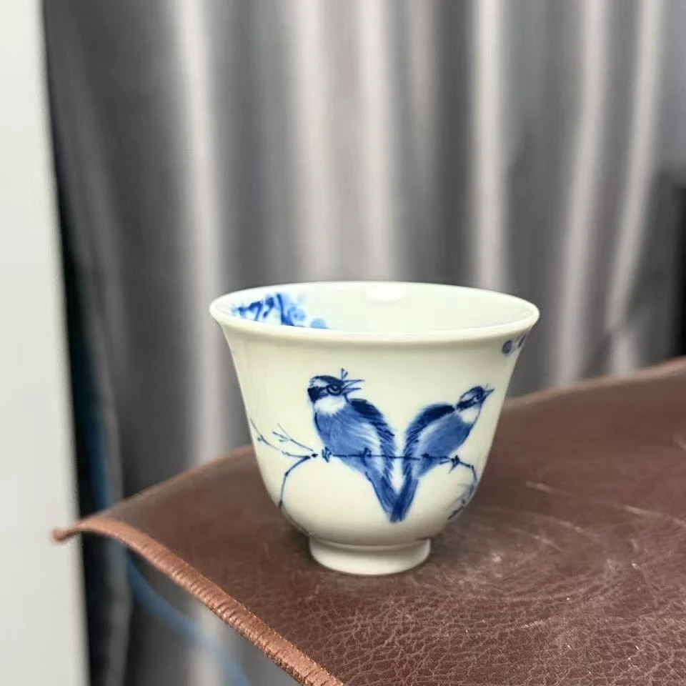 柴窑微瑕福利花鸟铃铛杯