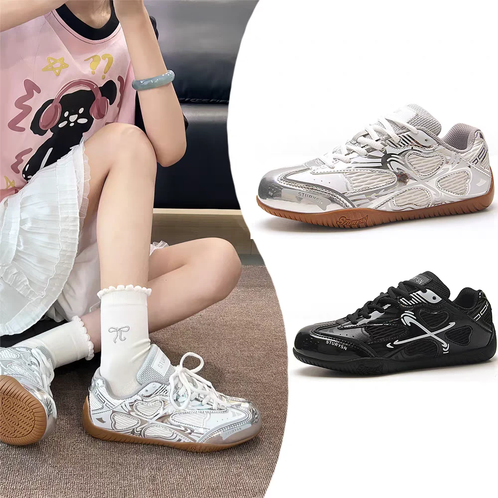 银色配裙薄底德训鞋女2025夏季网面透气情侣新款运动休闲鞋子男潮