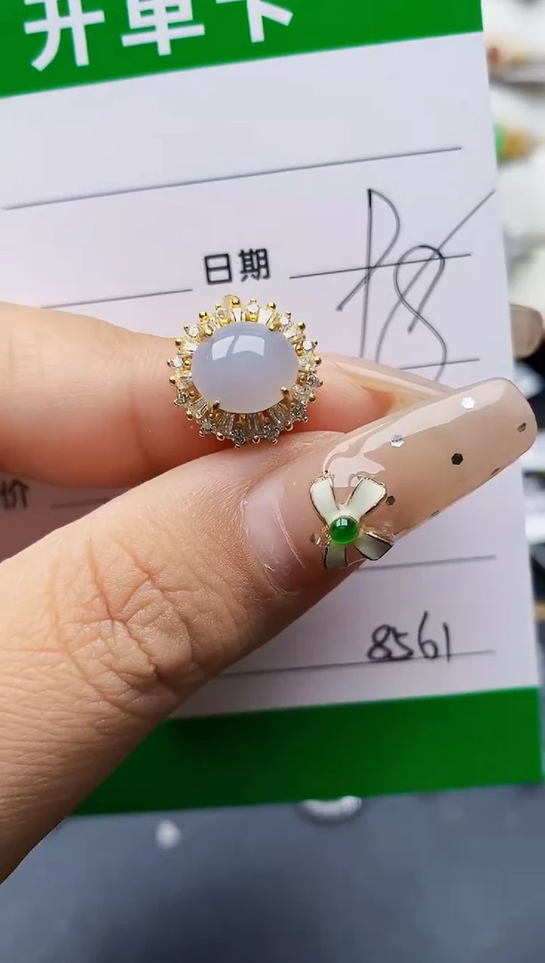 翡翠戒指银S925镶嵌8561