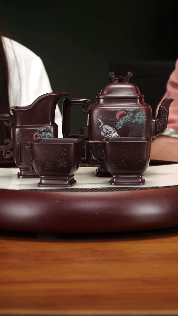 茶壶紫砂122XM四方古亭套组底槽清420cc