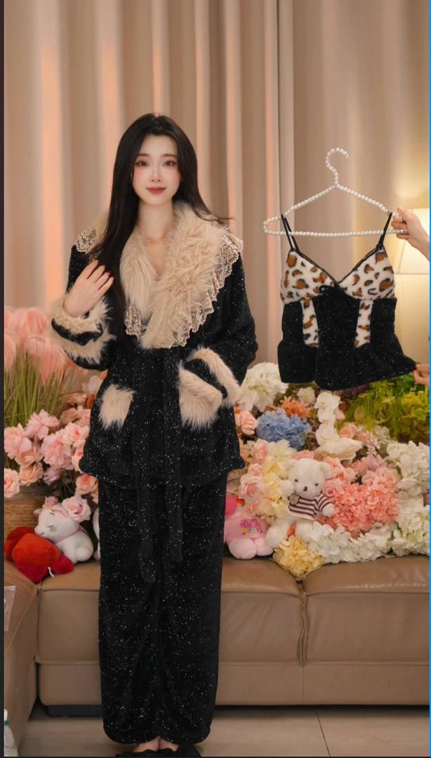 【暗夜星河】秋冬新款保暖冬季女睡衣优雅韩系轻奢加厚家居服套装