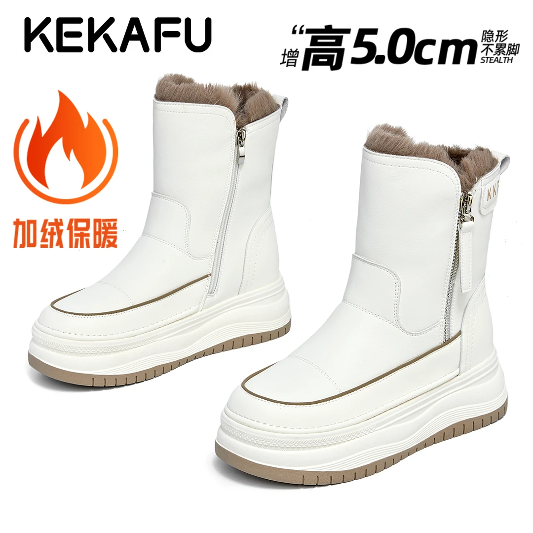 珂卡芙防滑增高保暖东北棉鞋女靴2025冬季新款厚底马丁短靴雪地靴
