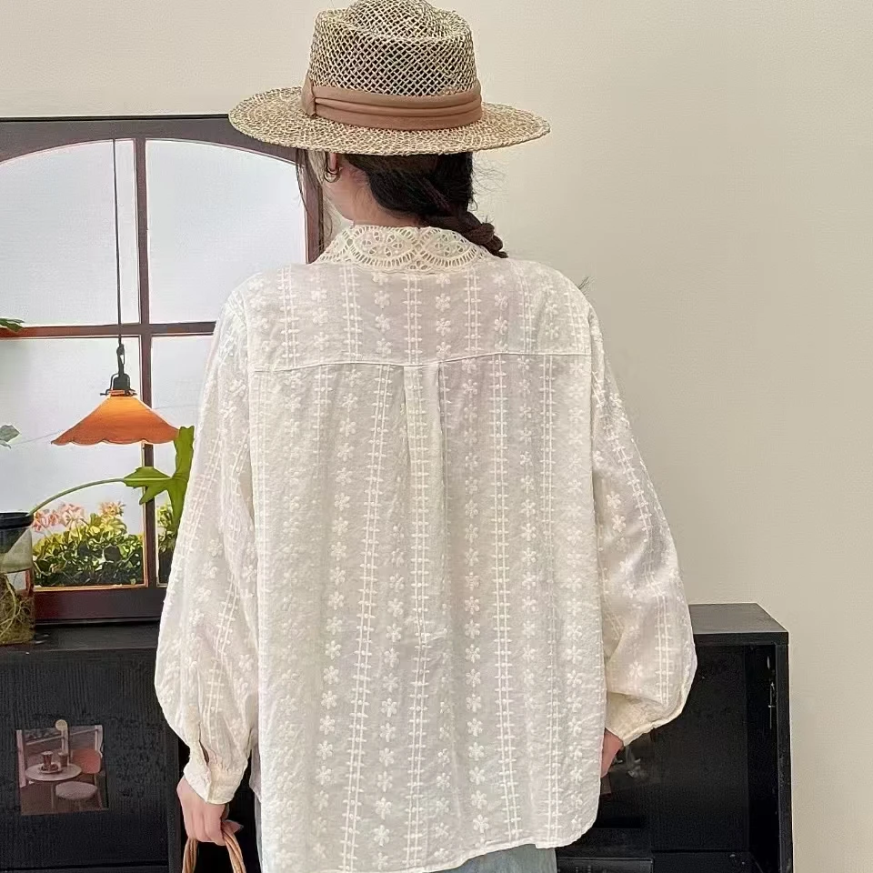 衬衫上衣衬衣时尚休闲夏季宽松百搭气质白色镂空小众薄款中长款