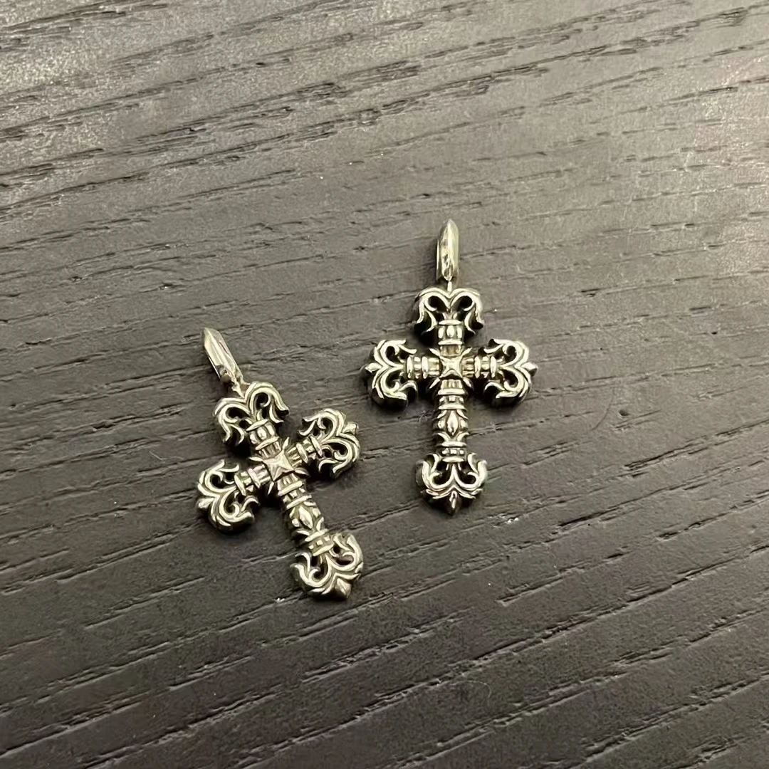 吊坠925银 CHROME HEARTS小号全银火焰十字架吊坠（单只）