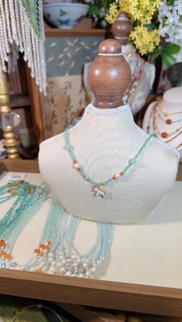 项链合金淡水珍珠薄荷贝壳小马 216