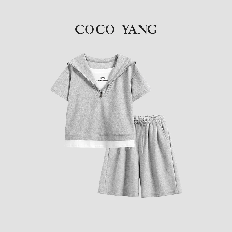 夏季女大童休闲套装时尚短袖上衣+休闲短裤两件套-SU420