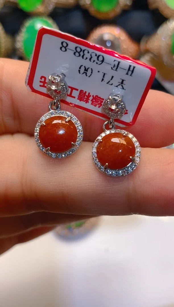 翡翠银S925镶嵌耳饰天然