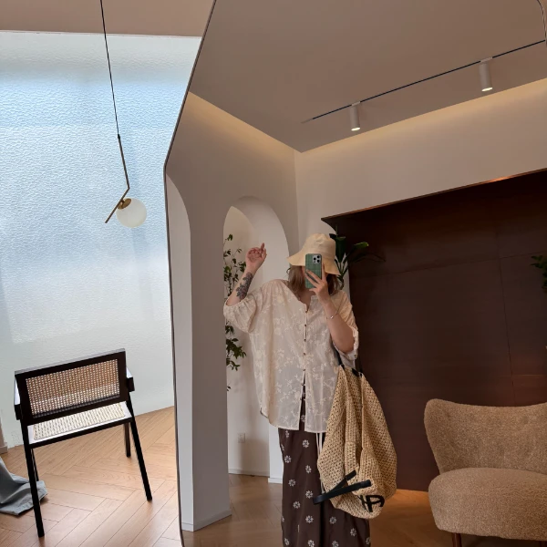 【瘦瘦】陌上花开-大码夏季重工刺绣全棉浮雕提花七分袖衬衫S01533