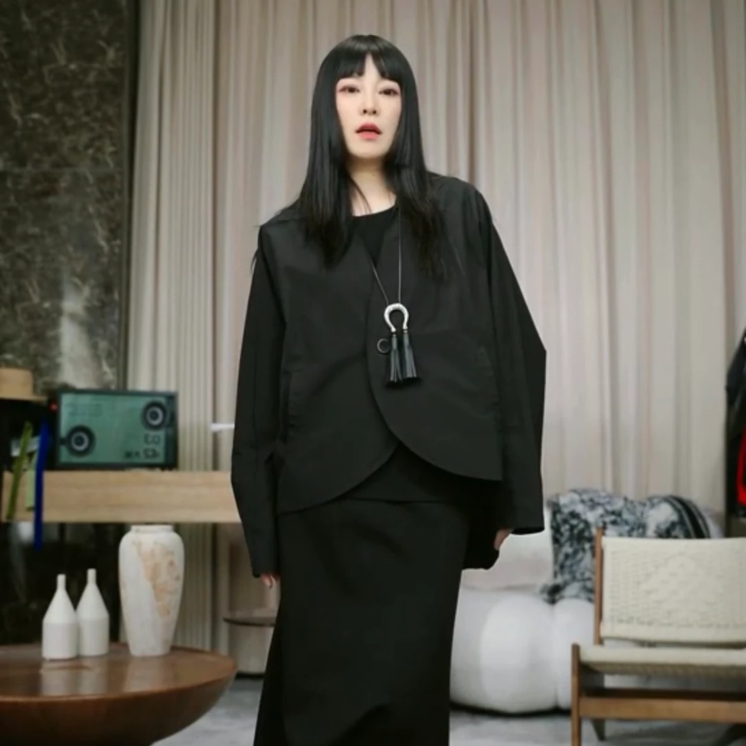 infobyfive2025秋冬一粒扣圆弧下摆长袖风衣外套六店NF0508015