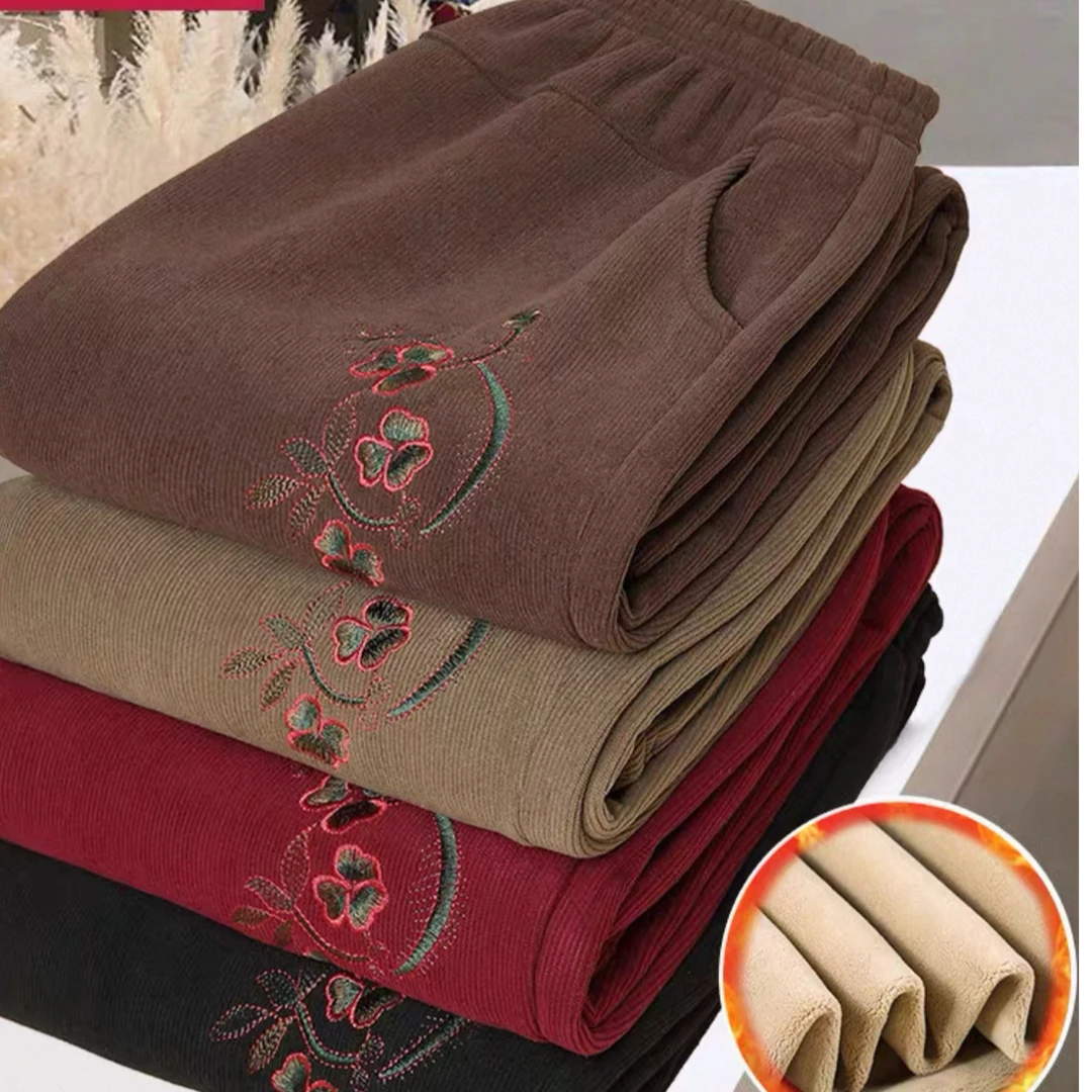 妈妈裤子宽松直筒长裤春秋灯芯绒小个子秋冬加绒中老年人女裤奶奶