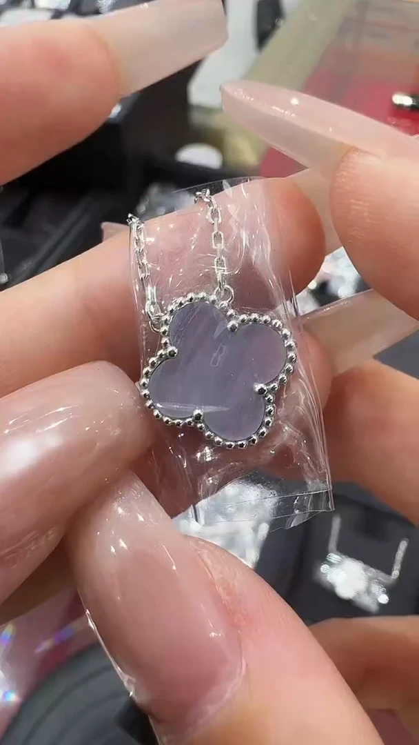 18K金镶嵌套链玛瑙/玉髓紫色k白单花套链BG