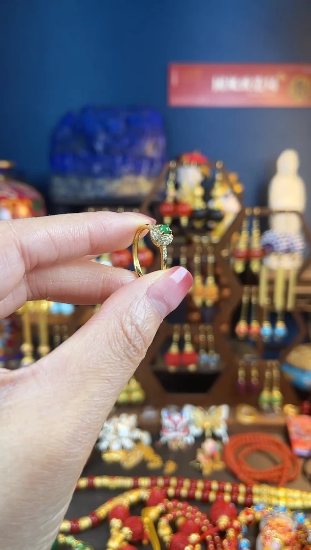 【闪购商品】翡翠戒指银S925镀金镶嵌戒指