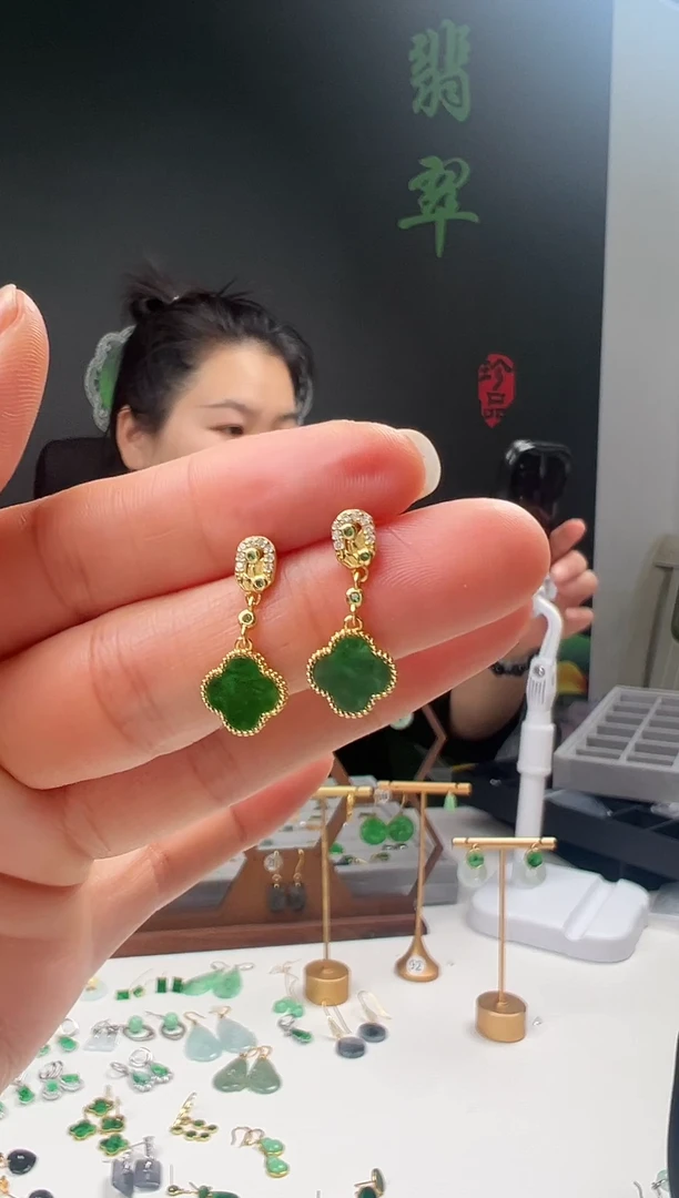 银S925镶嵌翡翠耳饰001