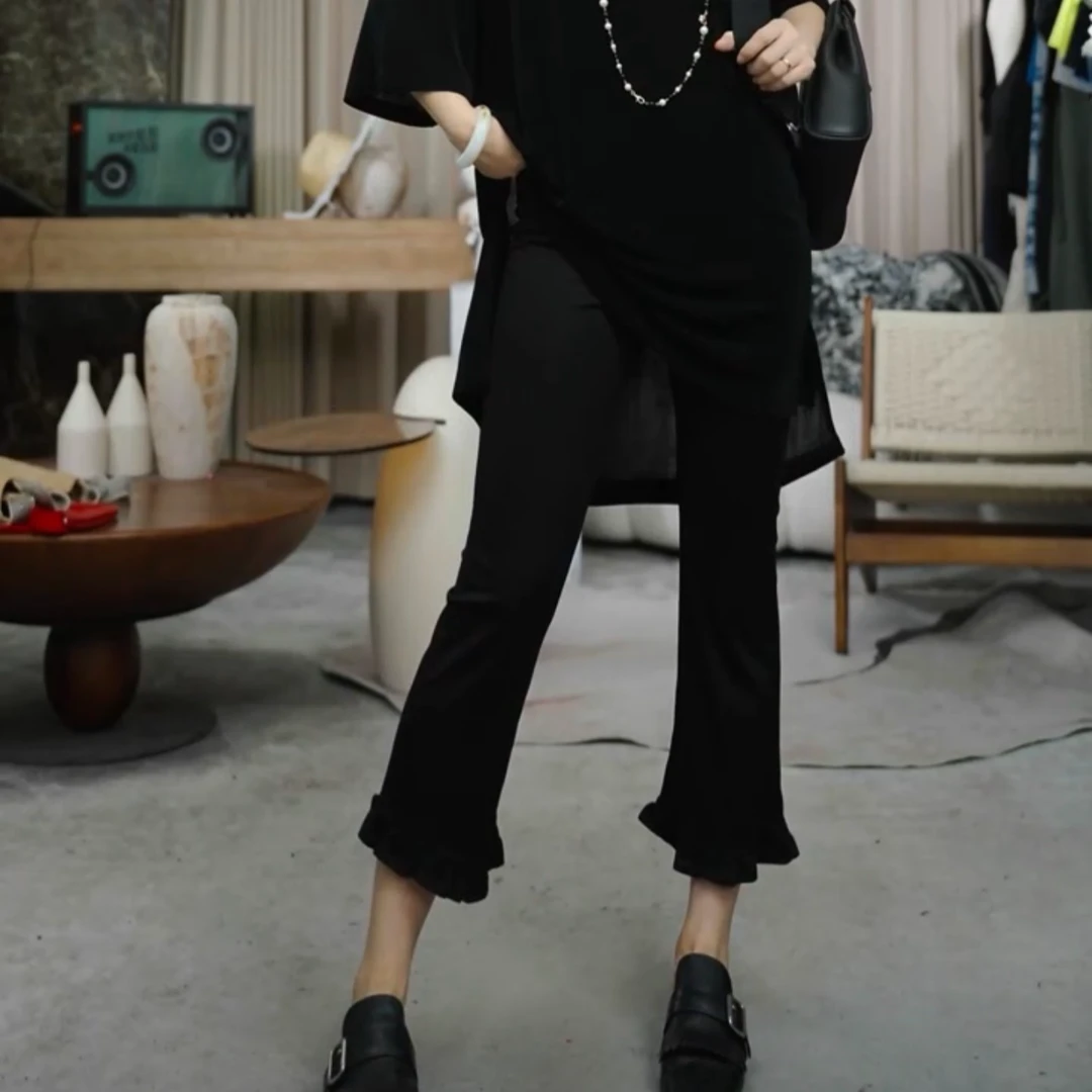 infobyfive2025夏季新款木耳边八分裤奶皮腿精裤打底裤NF0506016