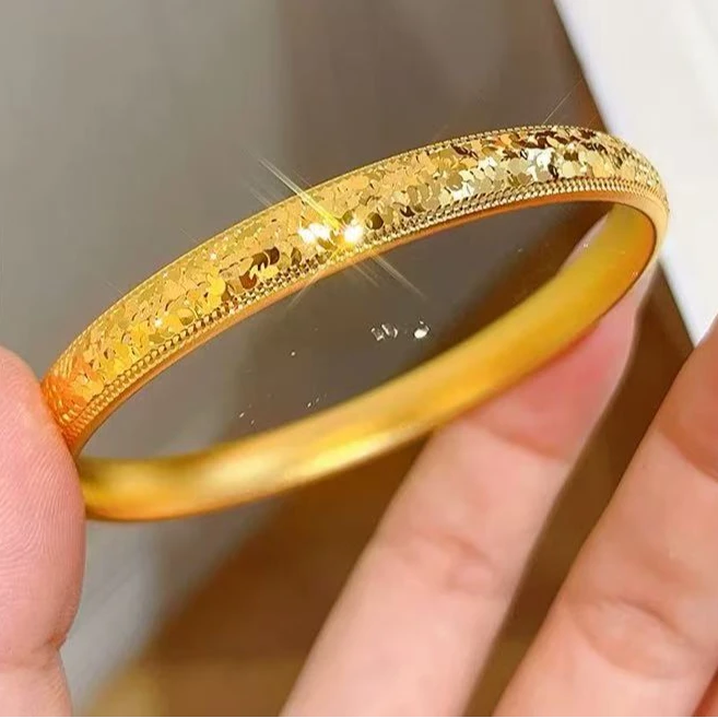 【吟吟专属】 足金999爆闪碎碎冰泥鳅背手镯女亮片碎冰冰窄面镯子