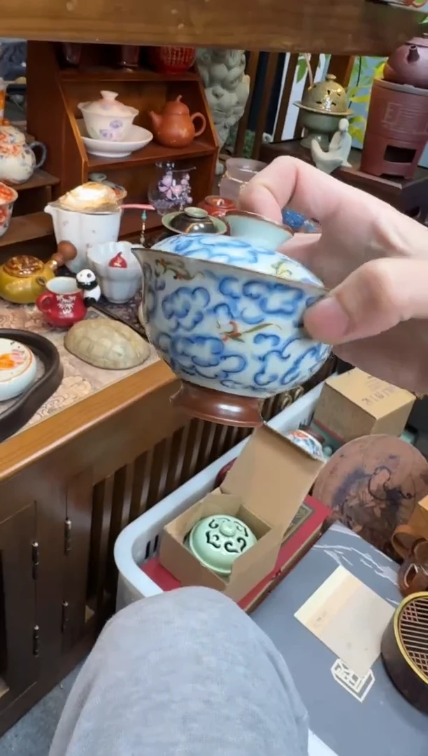 摆件陶茶具茶具茶具祥云二才盖碗