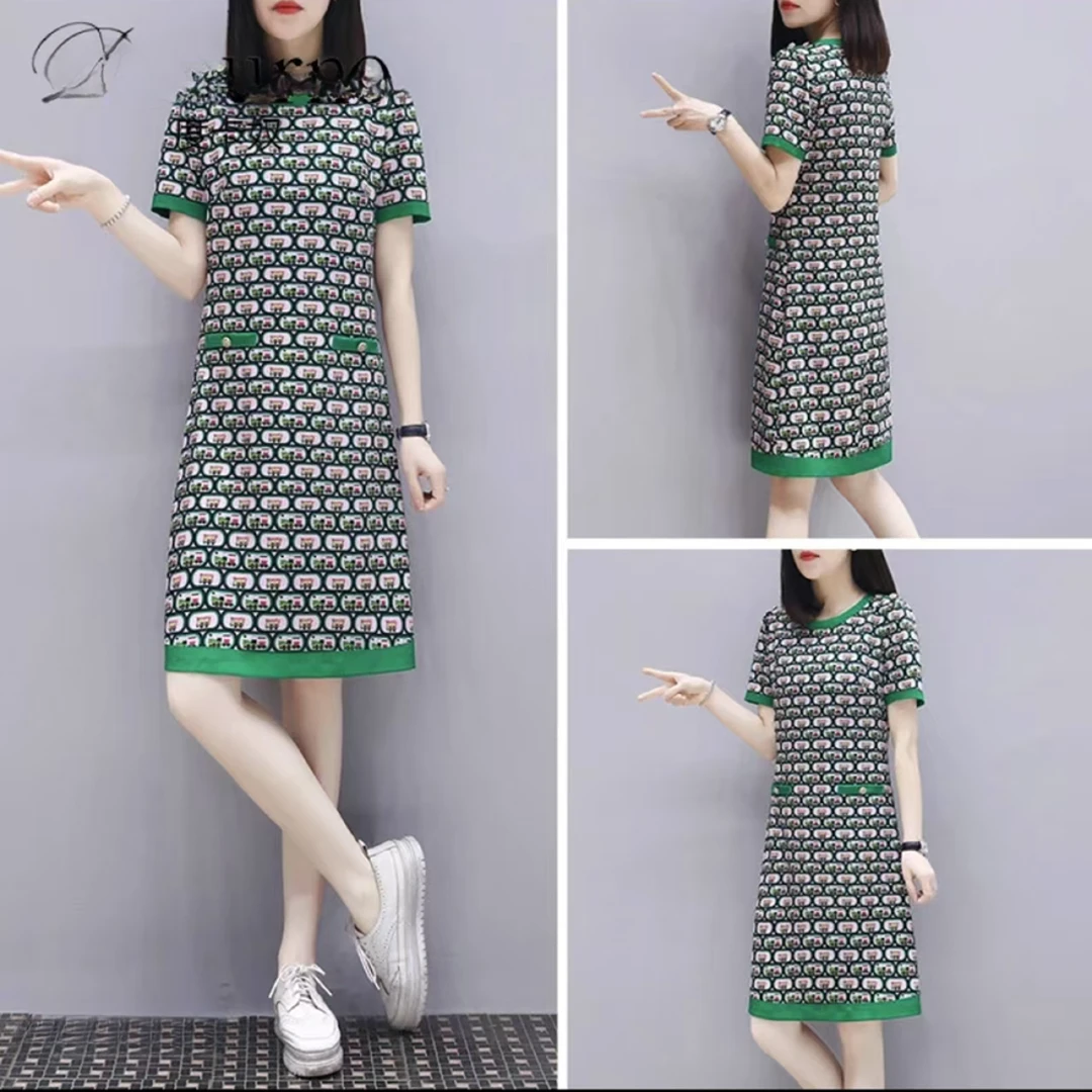 X095-X时尚松紧腰收腰连衣裙高腰显瘦休闲夏季法式
