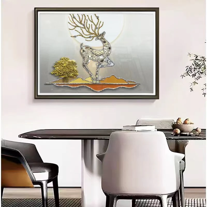 DF262轻奢简约风壁画轻奢抽象麋鹿装饰画客厅沙发背景墙立体挂画