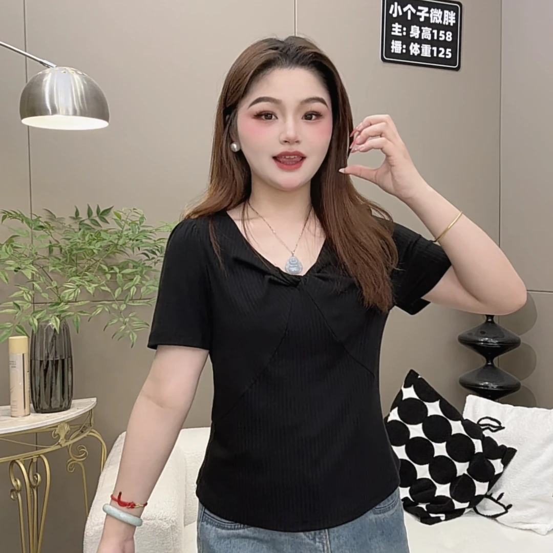 设计感扭结短袖T恤女2025夏季新款法式洋气百搭显瘦上衣