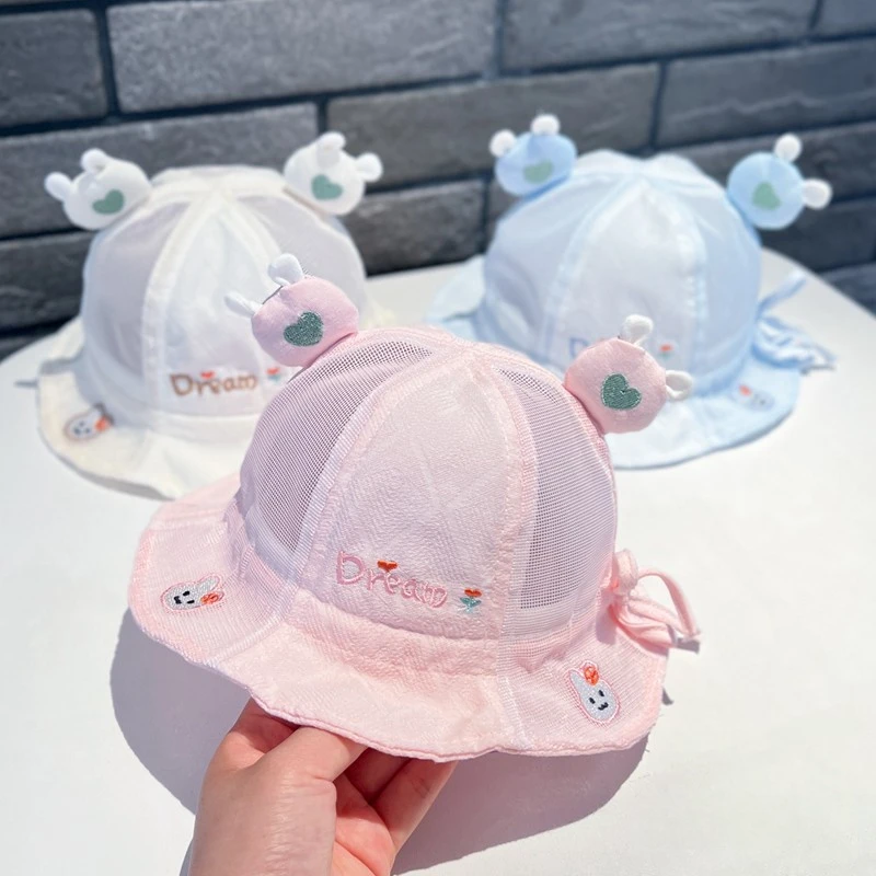 女宝宝帽子夏季户外薄款透气网眼遮阳帽女童可爱甜美百搭渔夫帽潮