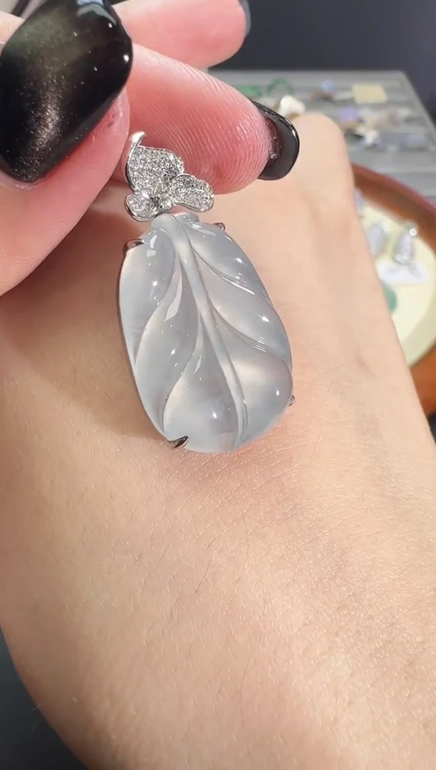 吊坠(不含链)18K金镶嵌翡翠【源头工厂】钻石镶嵌