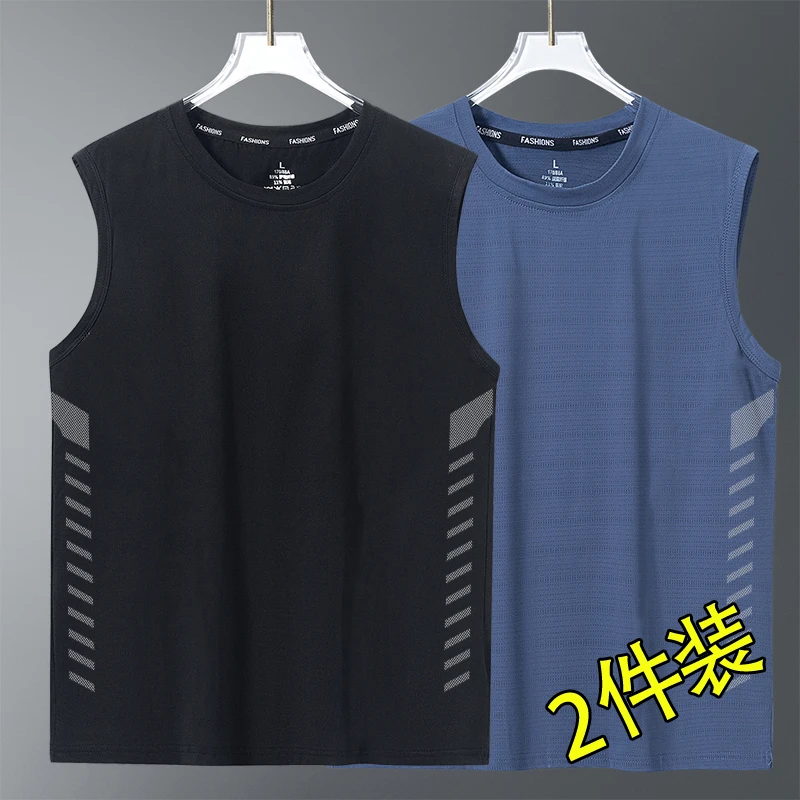 男士圆领无袖背心坎肩冰丝夏季跑步上身冰感运动背心速干无袖t恤